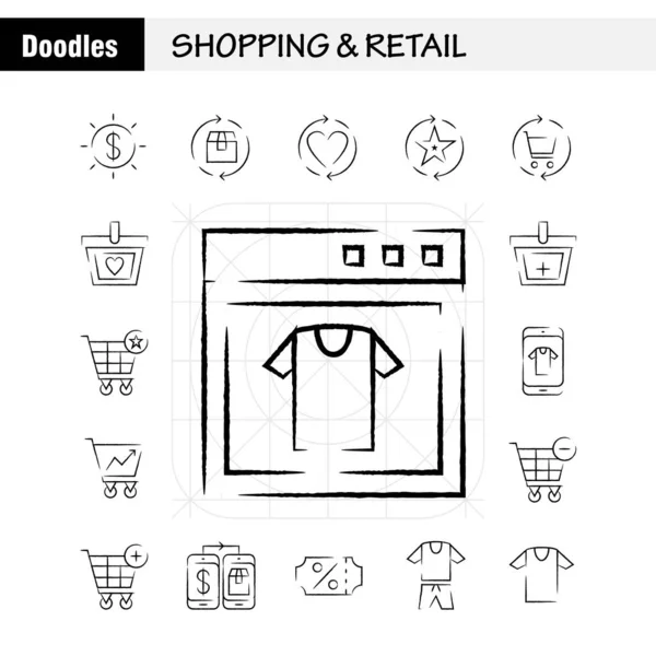 Shopping Hand Drawn Icon Pack Untuk Desainer Dan Pengembang Ikon - Stok Vektor