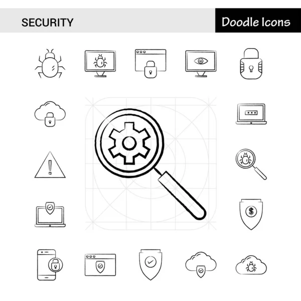 Set Van Veiligheid Handgetekende Pictogrammenset — Stockvector