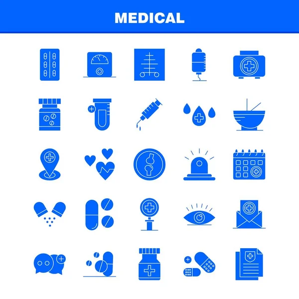 Icônes solides médicales de glyphe ensemble pour l'infographie, kit mobile d'UX / UI — Image vectorielle