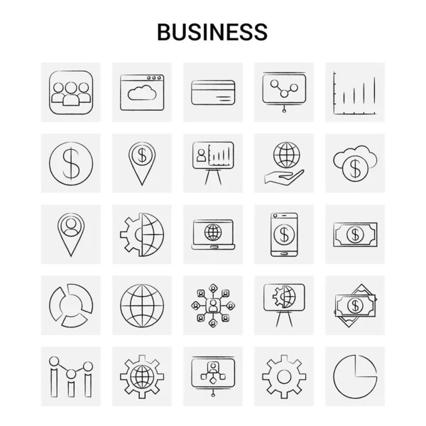 Hand Drawn Business Icon Set Gray Background Vector Doodle — Stock Vector