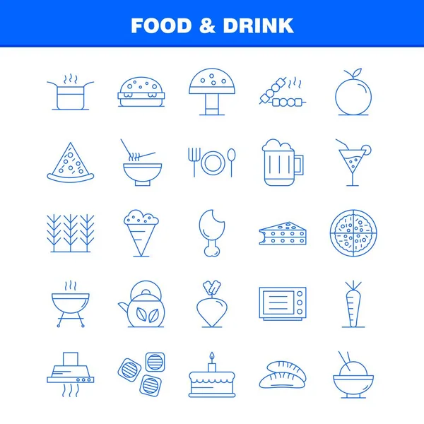 Icons Linha Alimentos Bebidas Configurados Para Infográficos Kit Móvel Usuário —  Vetores de Stock