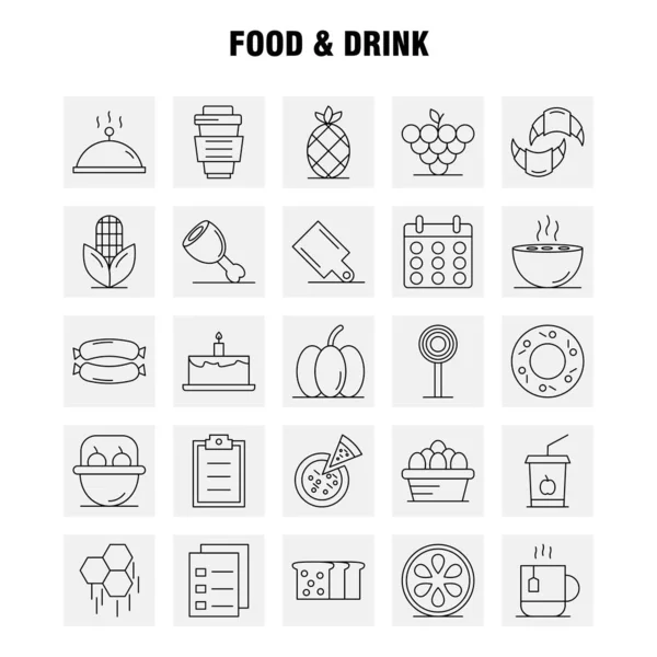 食品和饮料线图标设置为信息图形 套件和印刷设计 羊角面包 热图标集 — 图库矢量图片