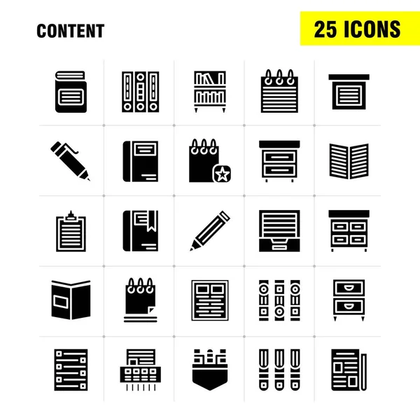Contenido Paquete Iconos Glifos Sólidos Para Diseñadores Desarrolladores Iconos Del — Archivo Imágenes Vectoriales