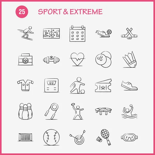 Sport And Extreme Hand Drawn Icons Set For Infographics, Mobile UX/UI Kit And Print Design. Include: Football, Ball, Net, Sport, Football, Game, Sport, Football, Icon Set - Vector