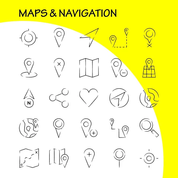 Mapas Navegação Mão Desenhado Icon Pack Para Designers Desenvolvedores Ícones — Vetor de Stock