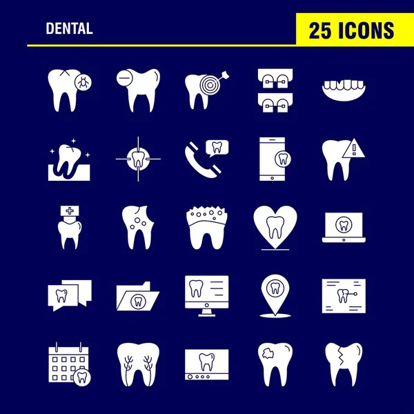 Fogászati Szilárd Karakterjel Ikonok Beállítása Infographics Mobil Kit Nyomtatott Design — Stock Vector