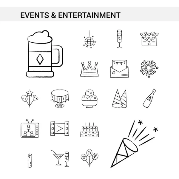 Ereignisse Und Unterhaltung Handgezeichnet Icon Set Stil Isoliert Auf Weißem — Stockvektor