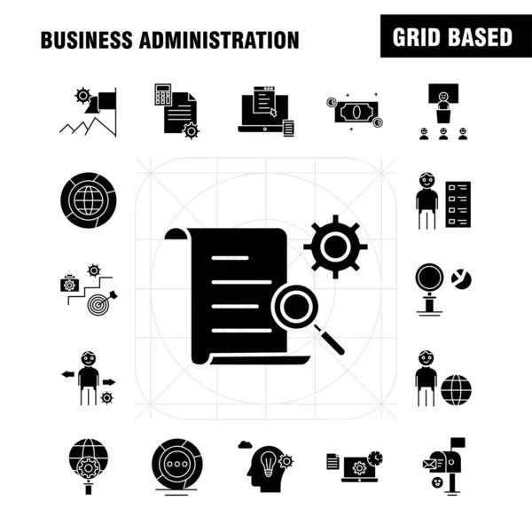 Business Administration Solid Glyph Icons Set Untuk Infografis Mobile Kit - Stok Vektor