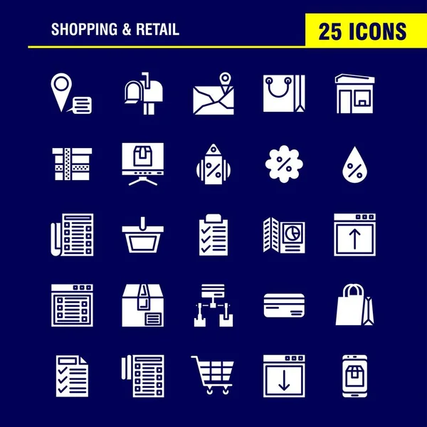 Shopping Solid Glyph Icon Pack Progettisti Sviluppatori Icone Posizione Chat — Vettoriale Stock