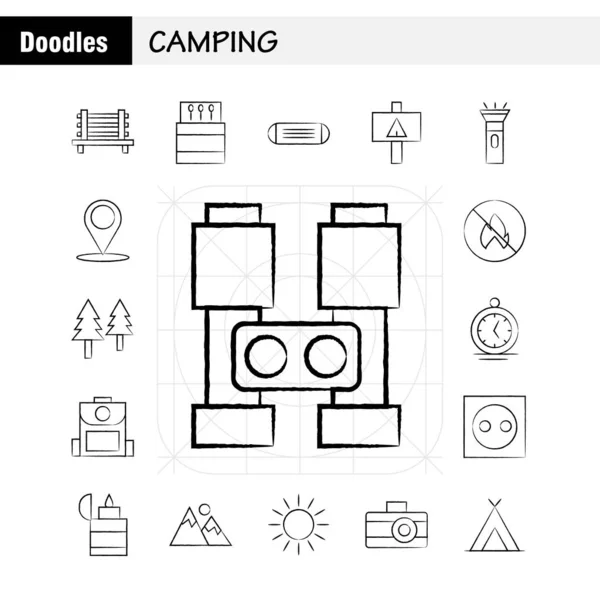 Camping Hand Drawn Icon Pack Designers Developers Иконы Скамейки Запасных — стоковый вектор