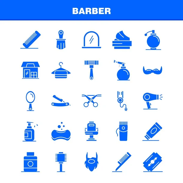 Barber Solid Glyph Icons Set Infographics Mobile Kit Print Design — стоковый вектор