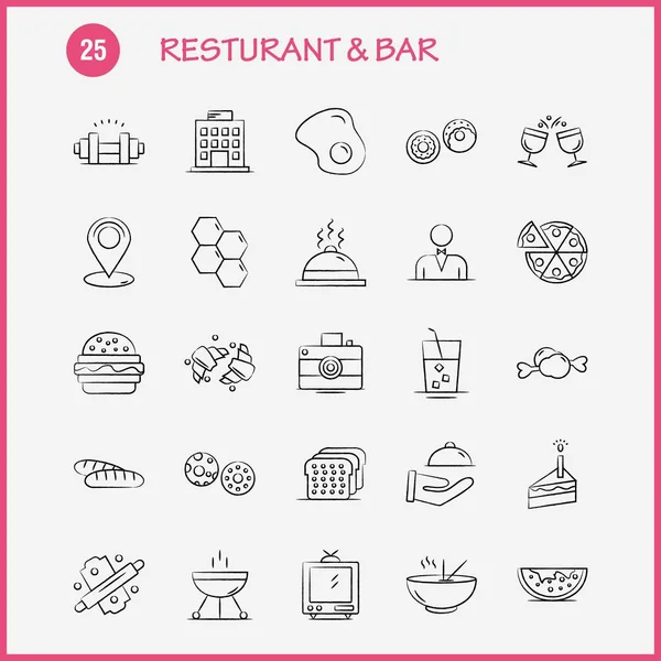 Icône Dessinée Main Restaurant Bar Pour Web Impression Kit Mobile — Image vectorielle