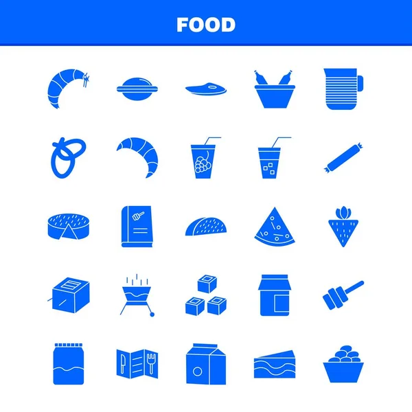 Conjunto Ícones Glifo Sólido Alimentos Para Infográficos Kit Móvel Design — Vetor de Stock