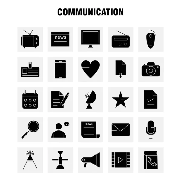 Iconos sólidos del glifo de la comunicación fijados para las infografías, UX móvil / — Vector de stock