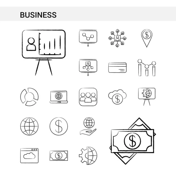 Business Mão Desenhada Ícone Set Estilo Isolado Fundo Branco Vector — Vetor de Stock