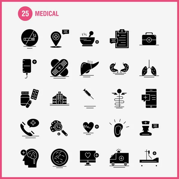 Medical Solid Glyph Icons Set Infographics Mobile Kit Print Design — Stock Vector