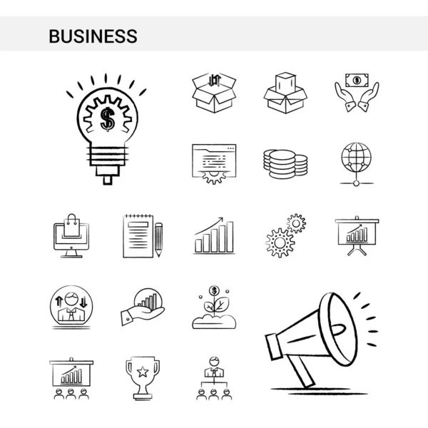 Business handgezeichnete Icon Set Stil, isoliert auf weißem Hintergrund — Stockvektor
