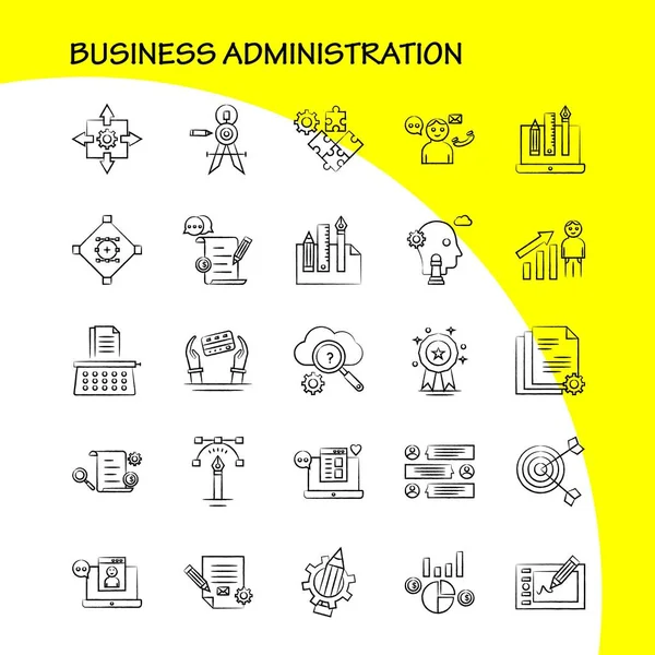 Set Icone Disegnate Mano Dall Amministrazione Aziendale Infografica Kit Mobile — Vettoriale Stock