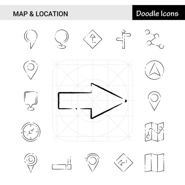 Harita Konum Çekilmiş Icon Set Set — Stok Vektör