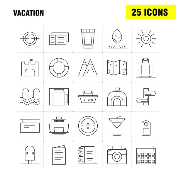 Conjunto Iconos Línea Vacaciones Para Infografías Equipo Móvil Diseño Impresión — Vector de stock
