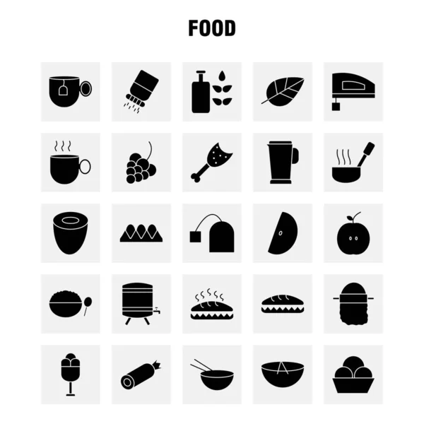 食物固体字形图标设置为信息图形 套件和印刷设计 收藏现代信息图标志和象形文字 — 图库矢量图片