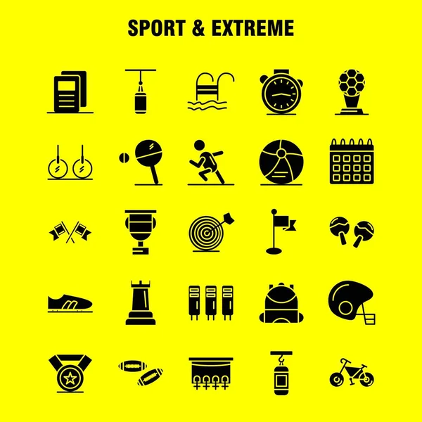 Sport And Extreme Solid Glyph Icons Set For Infographics, Mobile UX/UI Kit And Print Design. Include: Calendar, Day, Time, Date, Time, Clock, Watch, Timer, Icon Set - Vector