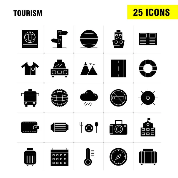 Paquete Iconos Glifos Sólidos Turismo Para Diseñadores Desarrolladores Iconos Temperatura — Vector de stock