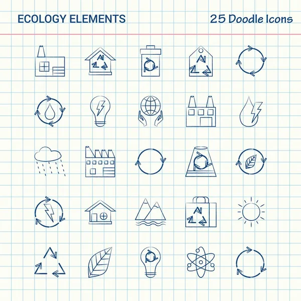 Elementi Ecologia Icone Doodle Set Icone Business Disegnate Mano — Vettoriale Stock