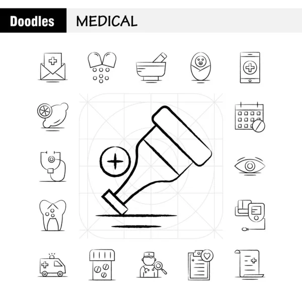 Medical Hand Drawn Icons Set Infographics Mobile Kit Print Design — стоковый вектор