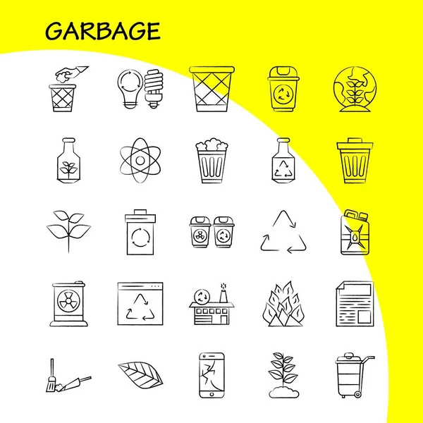 Garbage Hand Drawn Icon Web Print Mobile Kit Atom Energy — Stock Vector