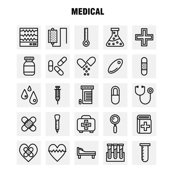 Medical Line Icon Pack Pro Návrháře Vývojáře Zdraví Zdravotnictví Lékařské — Stockový vektor