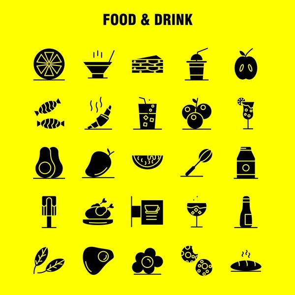 Food And Drink Solid Glyph Icons Set For Infographics, Mobile UX/UI Kit And Print Design. Include: Cocktail, Glass, Goblet, Glass, Wine, Drink, Baking, Croissant, Icon Set - Vector