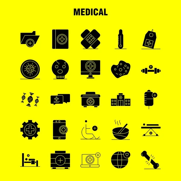 Medische Solide Glyph Icons Set Voor Infographics Mobiele Kit Print — Stockvector