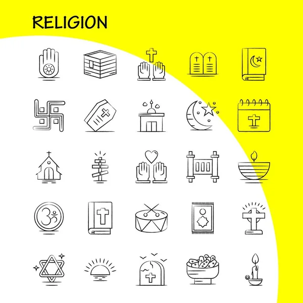 Conjunto Ícones Desenhados Mão Religião Para Infográficos Kit Móvel Design —  Vetores de Stock