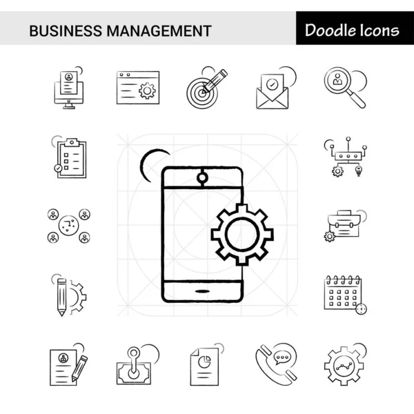 Ensemble Icônes Gestion Entreprise Dessinées Main — Image vectorielle