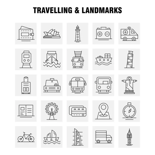 Иконка Travelling Landmarks Line Web Print Mobile Kit Такие Card — стоковый вектор