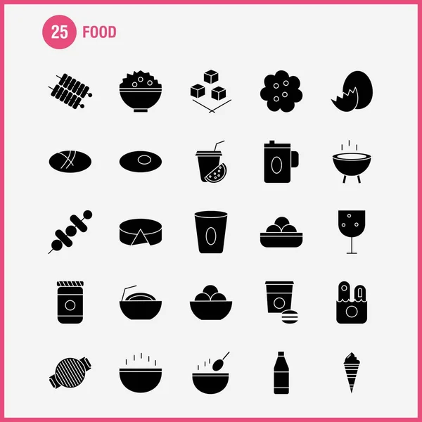 Set Icone Glifo Solido Alimenti Infografica Kit Mobile Design Stampa — Vettoriale Stock