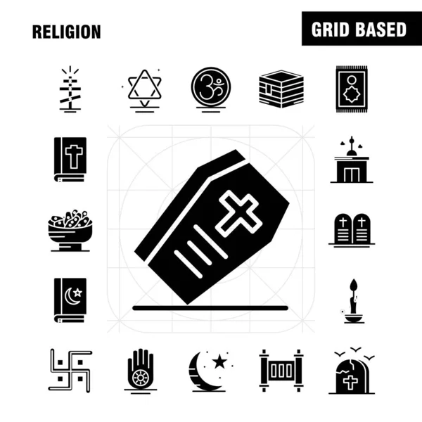 Icônes Glyphe Solide Religion Réglées Pour Infographie Kit Mobile Conception — Image vectorielle