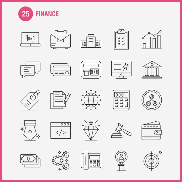 Finance Line Icons Set For Infographics, Mobile UX/UI Kit And Print Design. Include: Computer, Pin, Text, Finance, Search, Research, Finance, Man, Icon Set - Vector