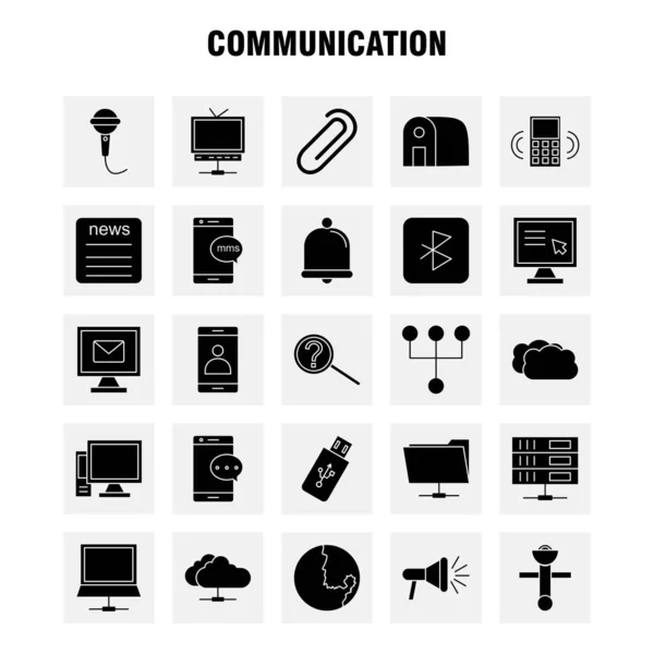 Conjunto Iconos Glifos Sólidos Comunicación Para Infografías Kit Móvil Diseño — Vector de stock