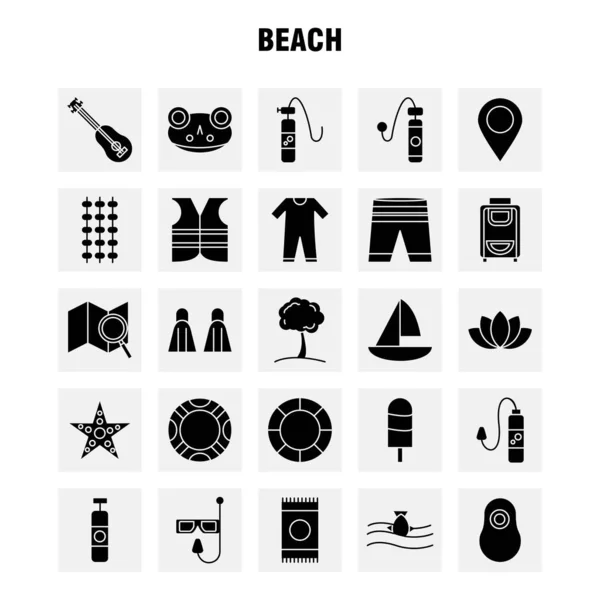 Beach Solid Glyph Icon Para Web Print Mobile Kit Tais —  Vetores de Stock