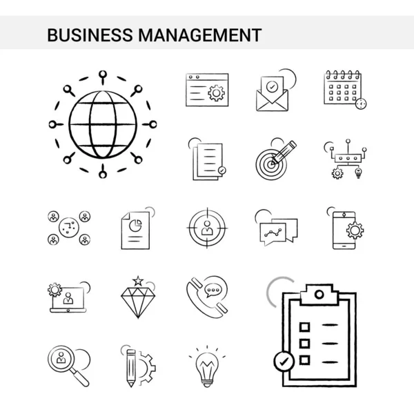 Business Management Disegnato Mano Stile Icona Impostato Isolato Sfondo Bianco — Vettoriale Stock
