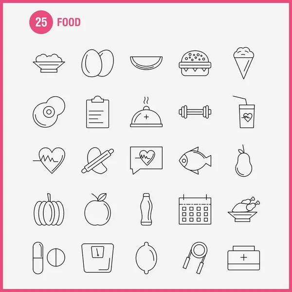 Web 打印和移动 套件的食品线图标 象形文字包 — 图库矢量图片