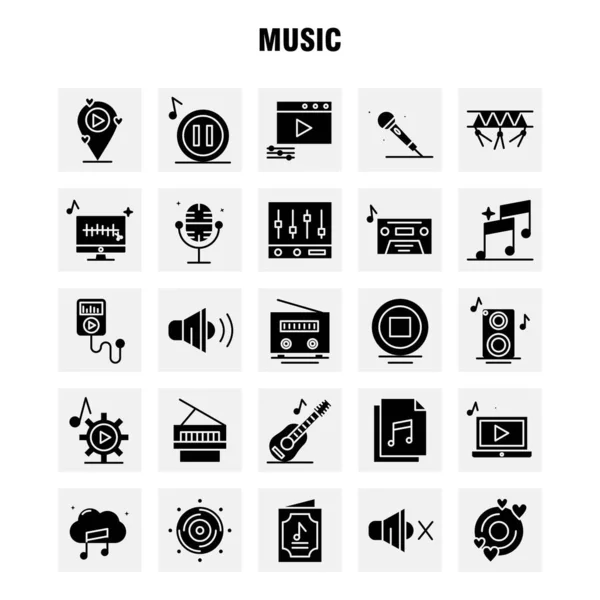 Music Solid Glyph Icons Set Für Infografiken Mobile Kit Und — Stockvektor