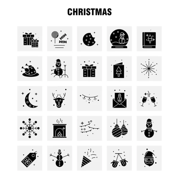 Christmas Solid Glyph Icons Set Infographics Mobile Kit Print Design — стоковый вектор