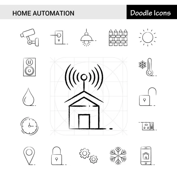 Set Van Home Automation Handgetekende Pictogrammenset — Stockvector