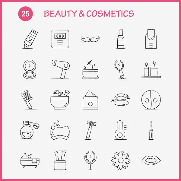 Beauty Cosmetics Hand Drawn Icons Set Infographics Mobile Kit Print — Stock Vector