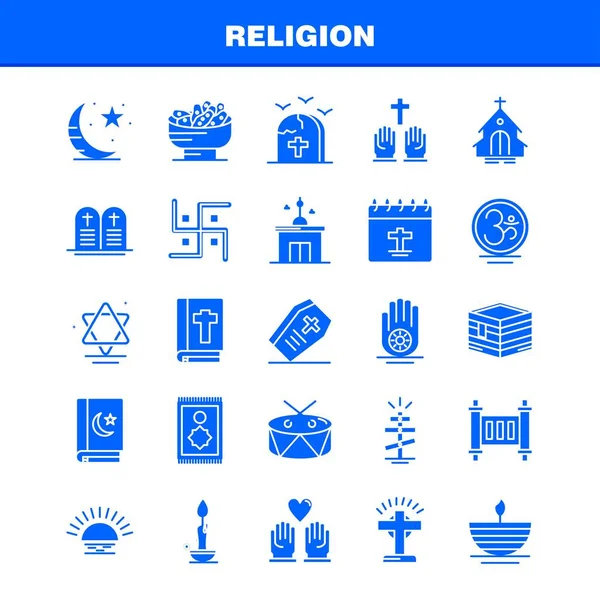 Religione solido glifo icone impostato per l'infografica, Mobile UX / UI Ki — Vettoriale Stock