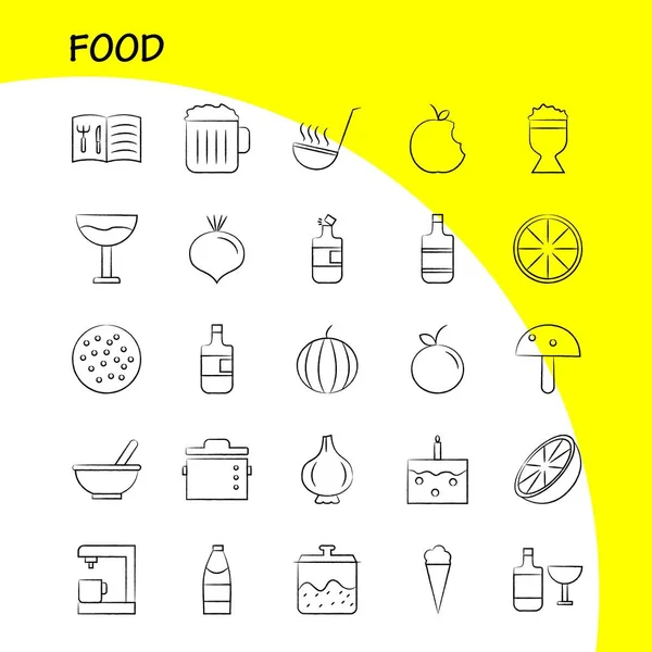 Conjunto Ícones Desenhados Mão Alimentos Para Infográficos Kit Móvel Design —  Vetores de Stock