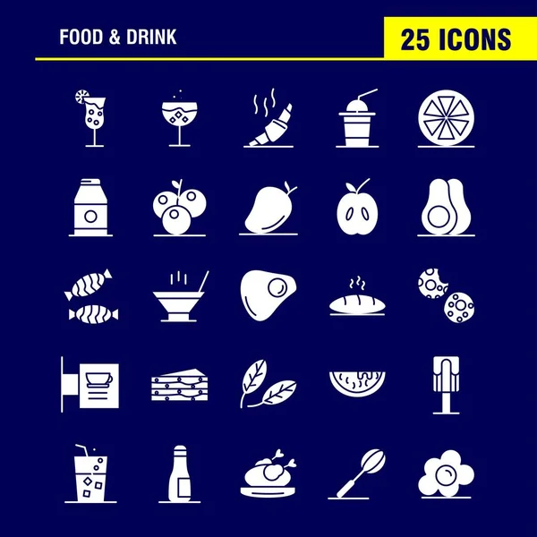 Set Icone Glifo Solido Alimenti Bevande Infografiche Kit Mobile Design — Vettoriale Stock